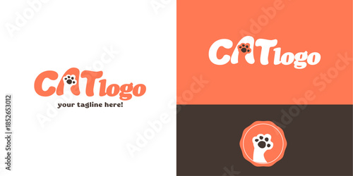 Cute Cat Paw Logo Design Template