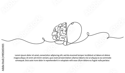 One line of brain. Abstract minimal continuous line isolated on white background.