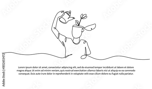 One line of watering the growth of the brain. Abstract minimal continuous line isolated on white background.