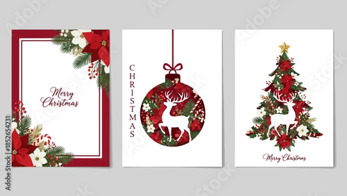 Collection of vintage hand drawn christmas holiday icons isolated on white background
