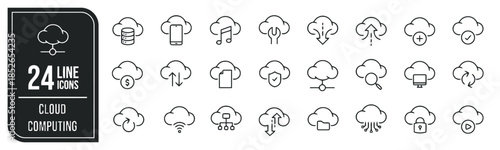 cloud computing line icons collection representing data storage online services and digital technology and internet infrastructure connections