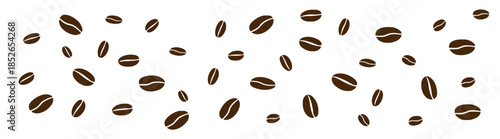 Coffee beans spread around Vector of scattered roasted coffee beans on white background representing aroma and caffeine indulgence for menu design