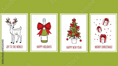 Collection of vintage hand drawn christmas holiday icons isolated on white background