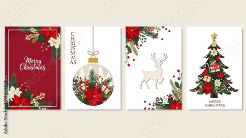 Collection of vintage hand drawn christmas holiday icons isolated on white background