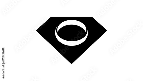 Ring Diamond symbol, black isolated silhouette