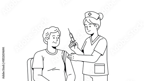 Caring nurse administers vaccine to smiling patient, promoting health and prevention