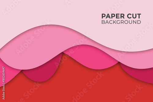 Paper cut background with dynamic wavy layers in various shades of pink and red, creating a passionate and modern design