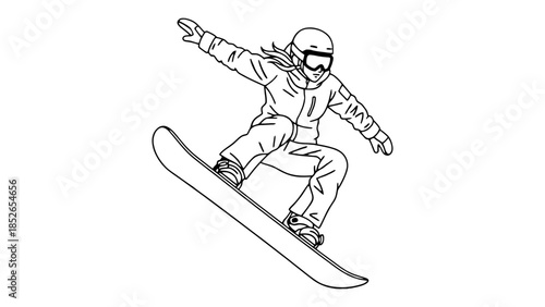 Energetic snowboarder performing a trick on a snowy slope, capturing the thrill of winter sports.