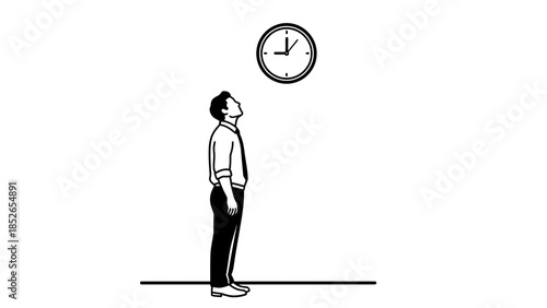Man looking up at a clock, contemplating time or deadlines