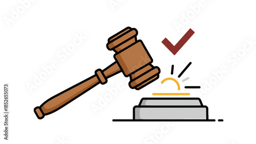 Gavel striking block with checkmark signifying legal approval or decision