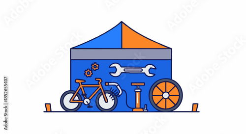 Bike repair shop with tools and equipment for maintenance.