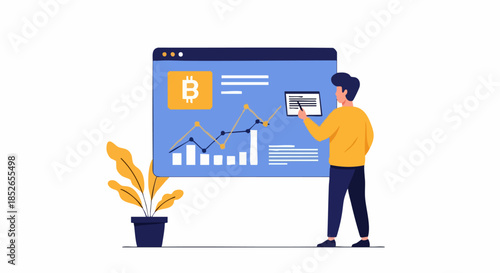 Man analyzing cryptocurrency chart on a digital screen for investment.