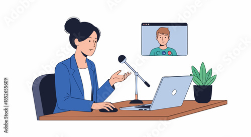 Woman in business meeting via video call.