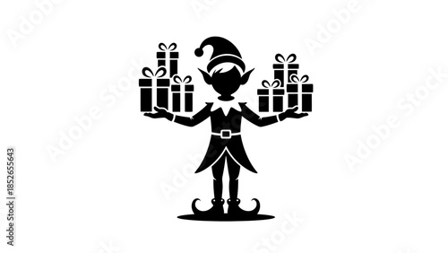 Cheerful elf offering gifts in festive holiday scene