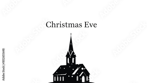 Christmas Eve church silhouette with snowy atmosphere
