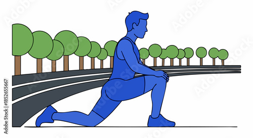 Man stretching his legs outdoors on a track.