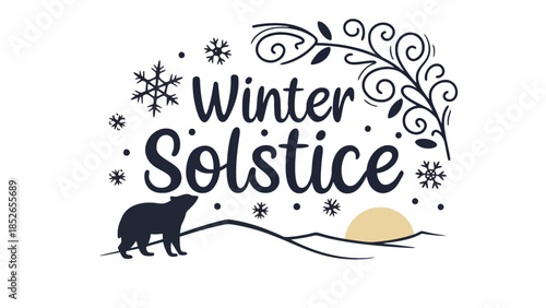 Winter Solstice scene with bear and snowflakes