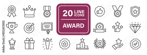 Collection of award and success line icons