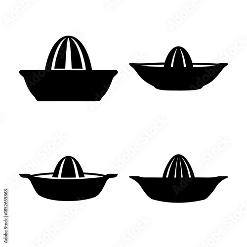 Manual citrus juicer icons set. simple kitchen utensil graphic.