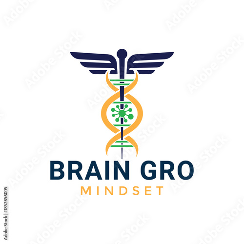 Medical Caduceus Staff with DNA Helix for Healthcare and Genetic Research Logo