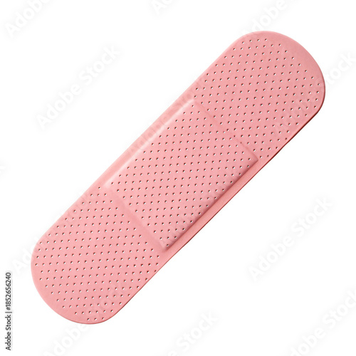 Pink band-aids with textured surface and perforated design isolated on white background
