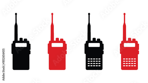 Four black walkie talkies on a white background
