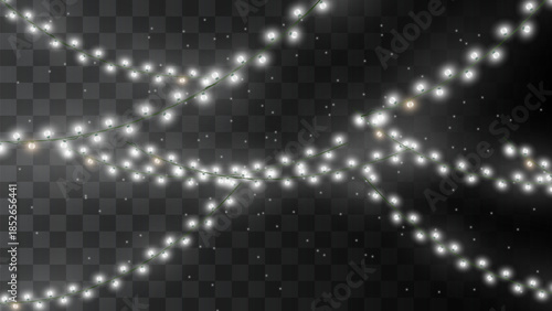 Glowing Light String Effect with Sparkling Particles on Transparent Background