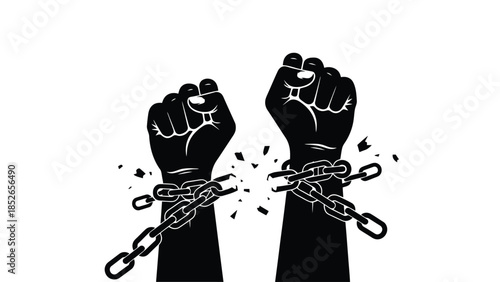 Empowering fists breaking free from chains symbolizing freedom and strength