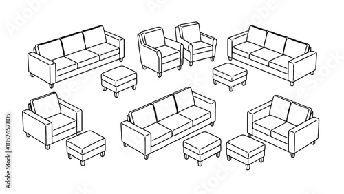 Modern living room furniture set with sofas and armchairs