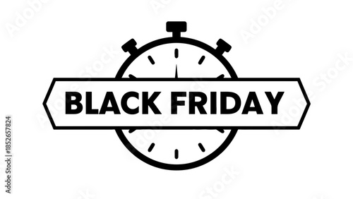 Black Friday sale sign on stopwatch timer icon