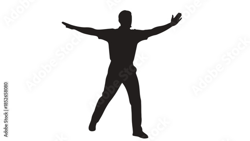 Man in dynamic pose with arms outstretched