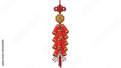 Hanging Chinese New Year firecrackers vector, bright red color
