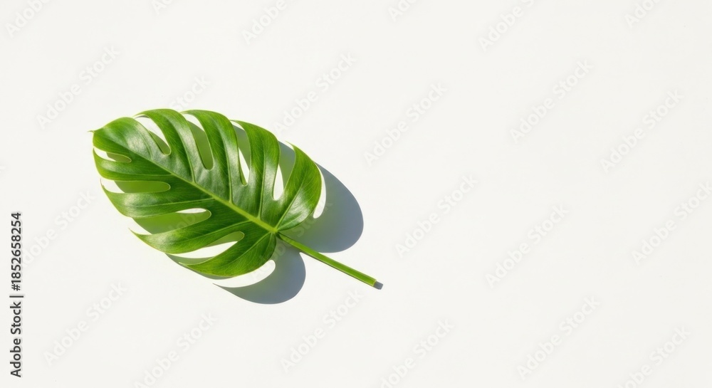 Fototapeta premium Vibrant green Hurricane Plant leaf casts shadow on a bright white background