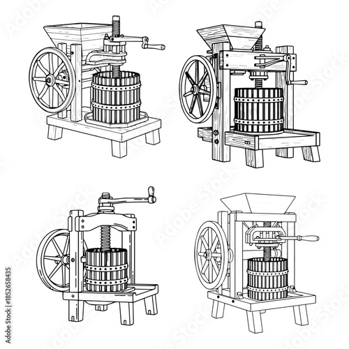 Vintage Wooden Apple Press for Cider Making silhouette pack