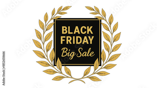 Black Friday Big Sale logo with gold laurel wreath and black background
