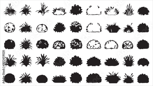 Architectural grass linework set silhouettes, sections, and turf details for CAD drawings.