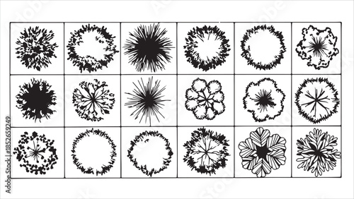 Architectural grass linework set silhouettes, sections, and turf details for CAD drawings.