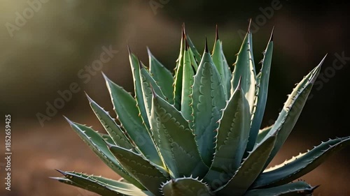Agave Plant in Sunlight: A close-up of an agave plant, its spiky leaves radiating outwards in a display of natural beauty, illuminated by the warm, gentle light of the sun.