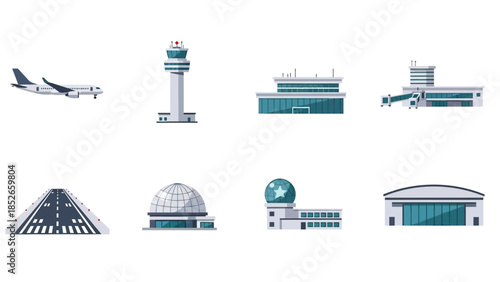 Airfield Elements Airport Infrastructure and Aircraft Icons