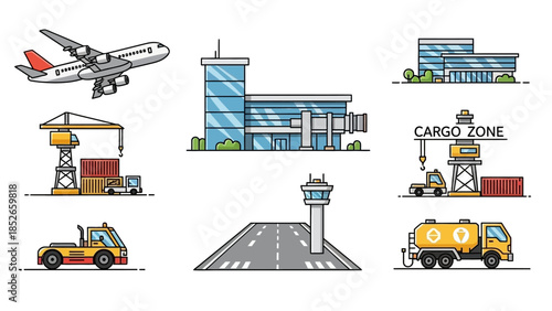 Airport & Cargo Zone Illustration Seamless Logistics and Air Transport Design