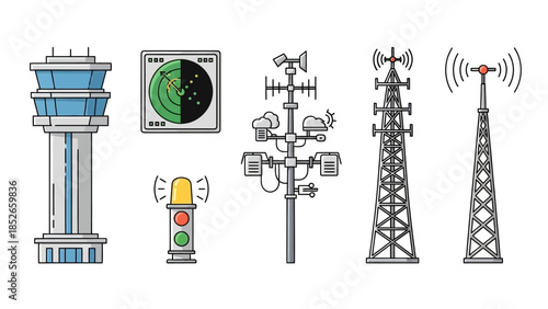 Air Traffic Control and Communication Infrastructure A Vector Illustration
