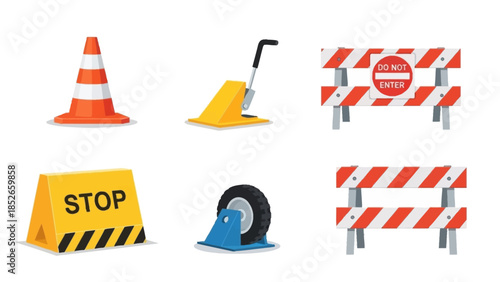 Road Safety and Construction Elements Illustration