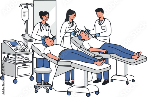 Medical Procedure With Two Patients And Doctors In Clinic Flat Design