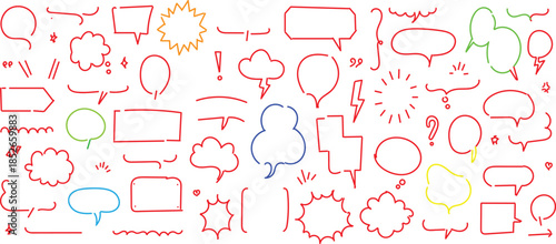  set of hand-drawn, doodle-style speech and thought bubbles. These vector illustrations are designed for use in various creative and business contexts