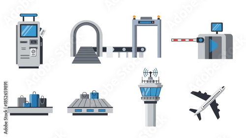 Airport Security and Flight Elements Illustration