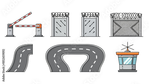 Road and Security Elements Illustration Set for Design Projects