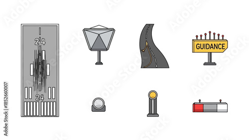 Airport Elements Modern Vector Icon Set for Aviation and Transportation Design