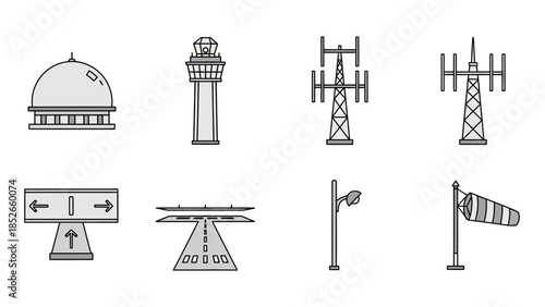 Airfield Elements Icons of Aviation Infrastructure and Technology