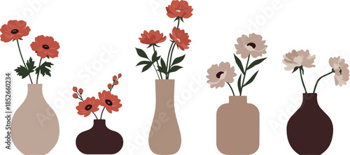 Minimalist Flower Vases In Terracotta And Beige Tones