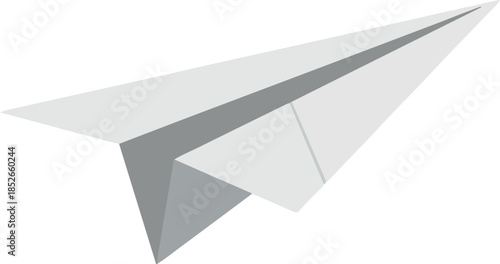 Minimalist Grey Paper Airplane Flying White Background Isolated Object Vector